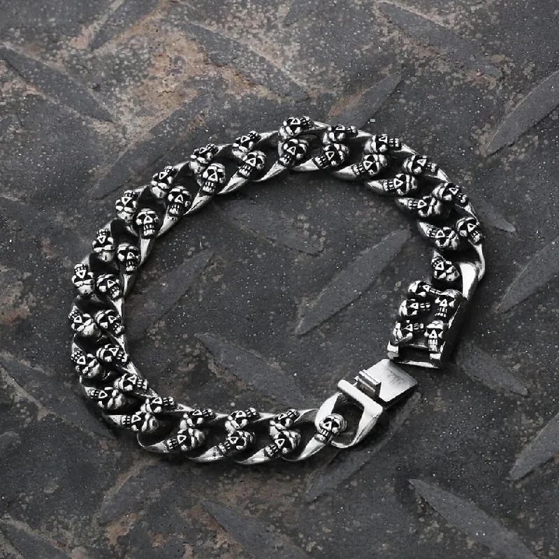 Tiny wing bangles-Punk Skull Stainless Steel Bracelet