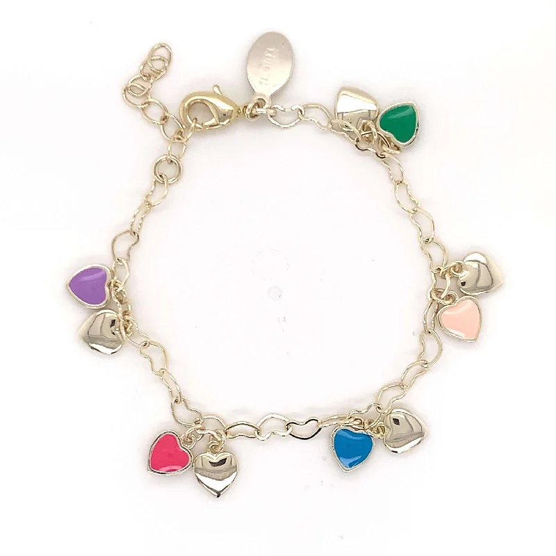 Fine pearl bangles-Double Puffy Heart Charm Bracelet