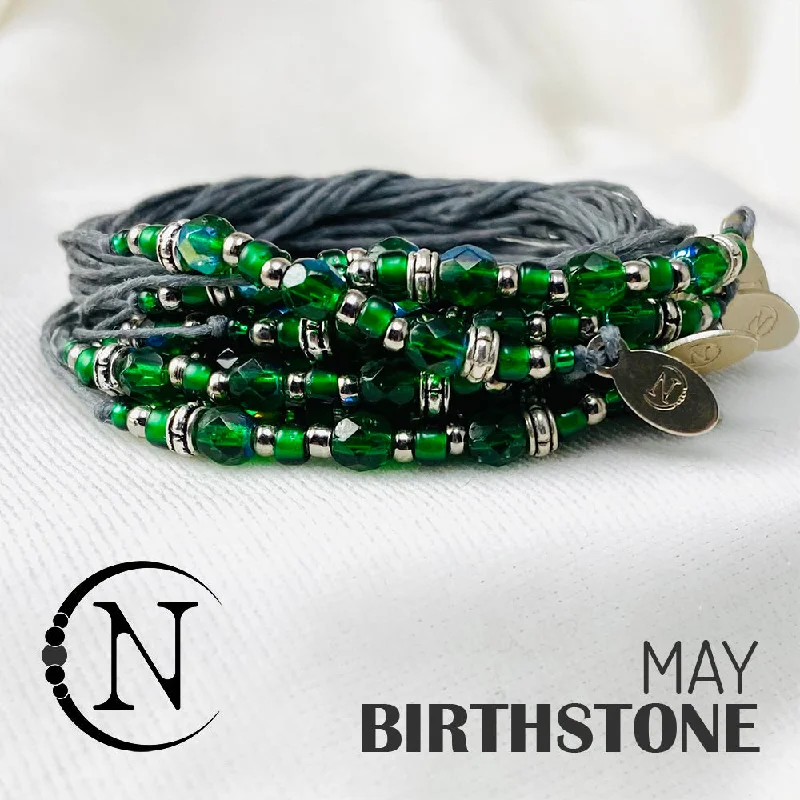 Glossy black bracelets-May Emerald NTIO Birthstone Bracelet