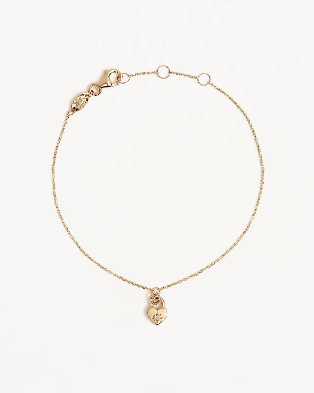 Stone strand bracelets-9k Solid Gold Lab-Grown Diamond Lotus Heart Padlock Bracelet