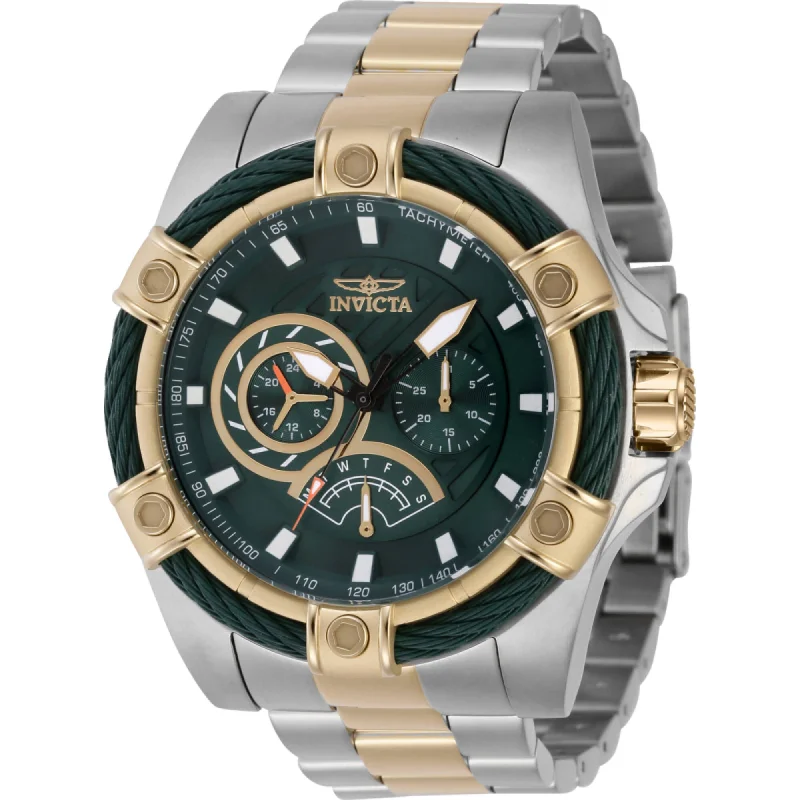 Clean chain bracelets-Invicta Men's Watch - Bolt Day-Date Green Dial Two Tone Steel Bracelet Quartz | 46870