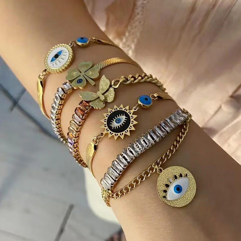 Octagonal shape bracelets-Evil Eye Chain Stainless Steel Bracelet