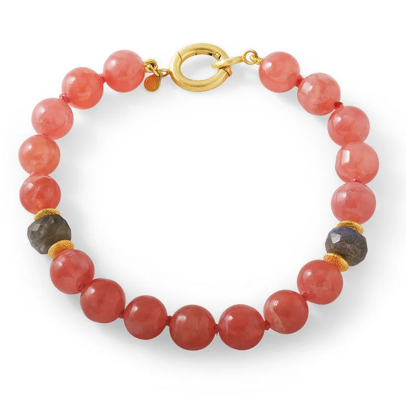 Elastic cord bracelets-Unisex Rhodochrosite and Labradorite Bracelet