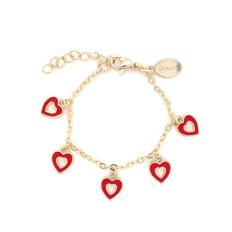 Linked charm bangles-Red Enamel Open Heart Charm Bracelet