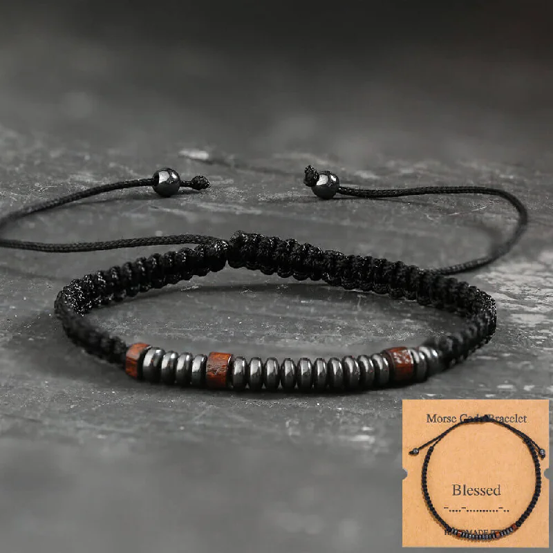 Linked charm bangles-Blessed Morse Code Bracelet