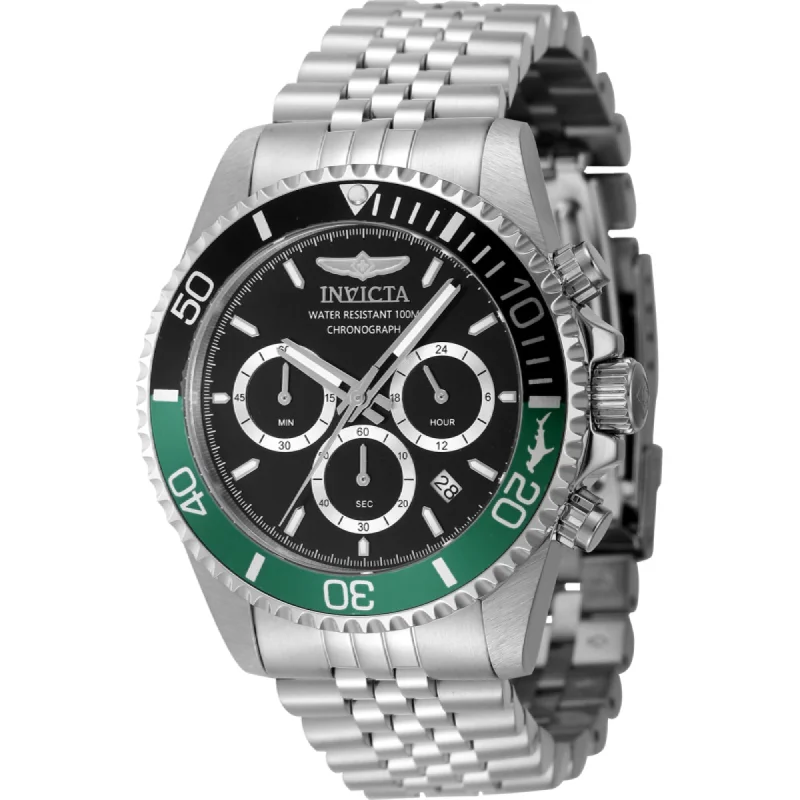 Heritage lock bracelets-Invicta Men's Watch - Pro Diver Quartz Chrono Black Dial Silver Tone Bracelet | 48380