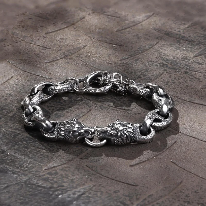 Coiled wire bangles-Lion Head Stainless Steel Skull Bracelet